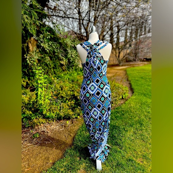 INC international concepts 🌻 Geometric Blue and Black Maxi Dress - Picture 5 of 6